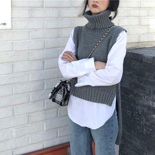 Mock-two Knit Vest Panel Shirt