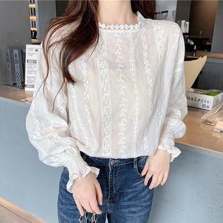 Lantern-sleeve Crochet Top White - One Size