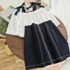 Set: Short-sleeve Cold Shoulder Top + Skirt