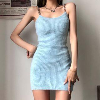 Strappy Knit Sheath Dress Blue - M