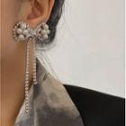 Bow Faux Pearl Fringed Earring 1 Pair - White - One Size