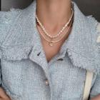 Cat Eye Stone Pendant Freshwater Pearl Layered Necklace