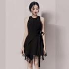 Sleeveless Asymmetric Lace Paneled A-line Mini Dress