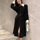 Color-block Slim-fit Long-sleeve Dress Black - One Size