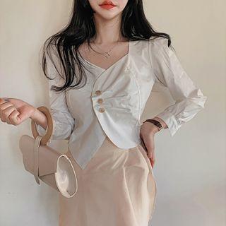 Long-sleeve Asymmetric Cropped Top