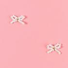 Faux Pearl Bow Stud Earring 1 Pair - Copper & Gold Plating - One Size