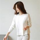 Drop-shoulder Cropped Knit Top Ivory - One Size