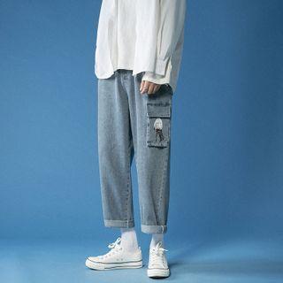 High-waist Straight Cut Printed Cargo Jeans