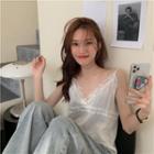 V-neck Lace Trim Camisole Top White - One Size
