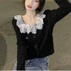 Double-breasted Lace Collar Blouse