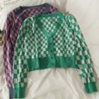 Checker Button-up Crop Knit Top