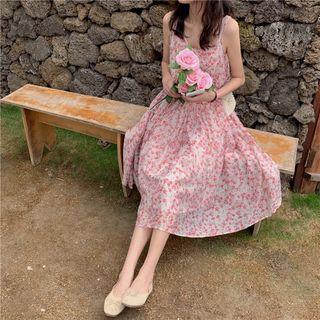 Floral Print Chiffon Tank Dress Pink - One Size