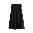 Buckled Pleated Midi Skirt