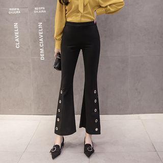 Eyelet Detail Side Slit Boot Cut Pants