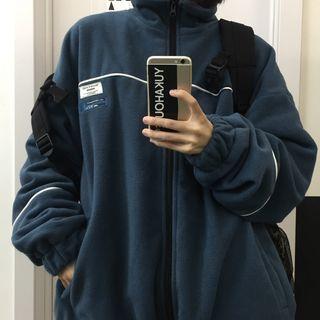 Turtleneck Lettering Zip Oversize Jacket