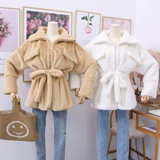 Faux-fur Zip Jacket With Sash