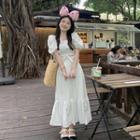Square-neck Dotted Cutout A-line Dress