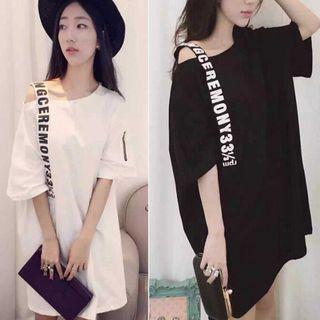 Letter One-shoulder Short-sleeve T-shirt Dress