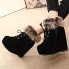 Furry Trim Wedge  Short Boots