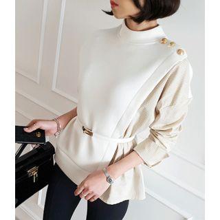 Inset Striped Shirt Button-detail Pullover