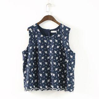 Flower Embroidered Button Down Back Tank Top