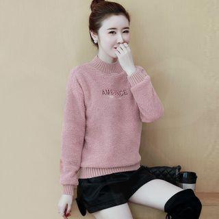 Long-sleeve Lettering Faux Furry Sweatshirt