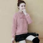 Long-sleeve Lettering Faux Furry Sweatshirt