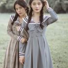 Long-sleeve Sailor-collar Midi A-line Dress