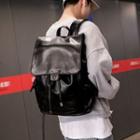 Faux Leather Backpack Litchi Grain - Black - One Size