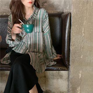 Long-sleeve Striped Shirt Green - One Size