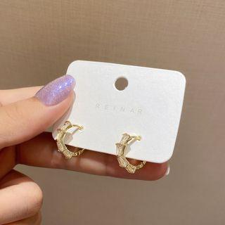 Rhinestone Alloy Hoop Earring E4045 - 1 Pair - Gold - One Size