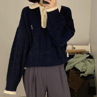 Polo Long-sleeve Embroidered Printed Knit Top