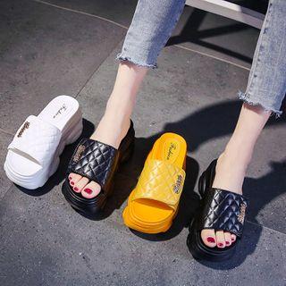 Quilted Platform Wedge Slide Sandals