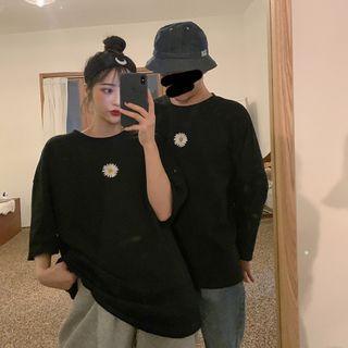 Couple Matching Long-sleeve / Elbow-sleeve Embroidered T-shirt