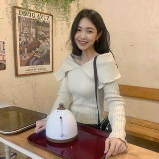 Off Shoulder Plain Striped Sweater