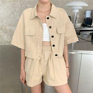 Set: Elbow-sleeve Shirt Jacket + Shorts