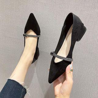 Rhinestone Strap Chunky Heel Mary Jane Shoes