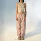 Low Rise Wide Leg Pants / Buttoned Crop Tank Top