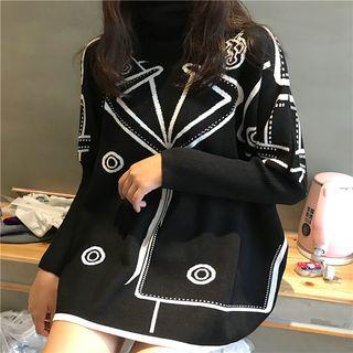 Turtleneck Printed Sweater Black - One Size