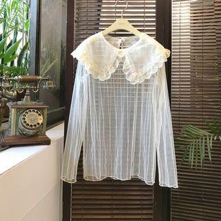 Collared Sheer Long-sleeve Top