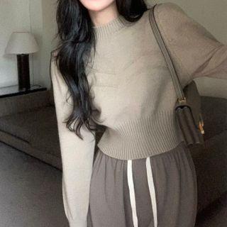 Long-sleeve Mock-neck Knit Crop Top