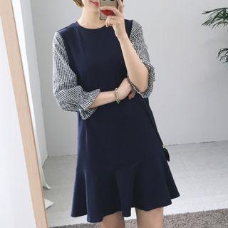 3/4-sleeve Panel A-line Dress