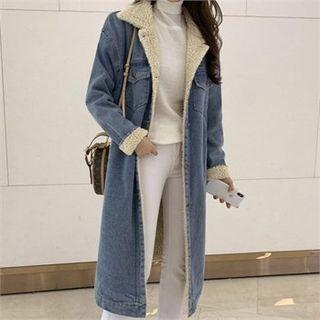 Faux-fur Lined Denim Jacket Dark Blue - One Size