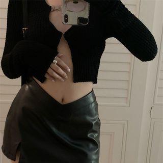 Cropped Cardigan / Faux Leather Skort
