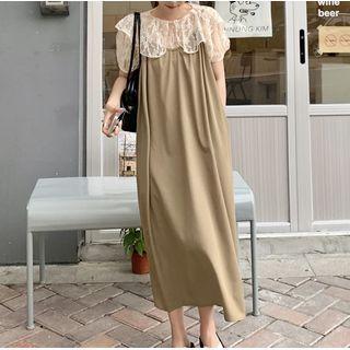 Short-sleeve Lace Top / Plain Strappy Dress
