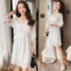 3/4-sleeve Eyelet Lace A-line Dress