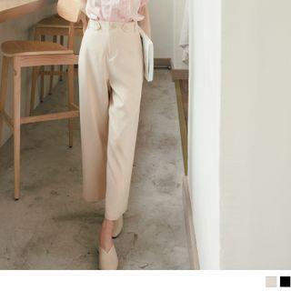 Mid-rise Plain Straight Leg Cropped Dress Pants