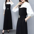 Mock Two-piece Elbow-sleeve Wide-leg Jumpsuit