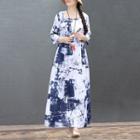 Printed Long-sleeve Maxi Shift Dress