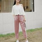 Shoulder Cut Out Elbow-sleeve T-shirt / Sweatpants